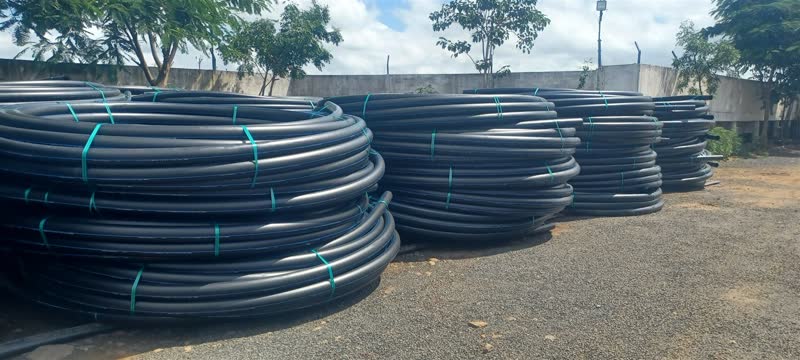 HDPE pipe coils on the coiling line